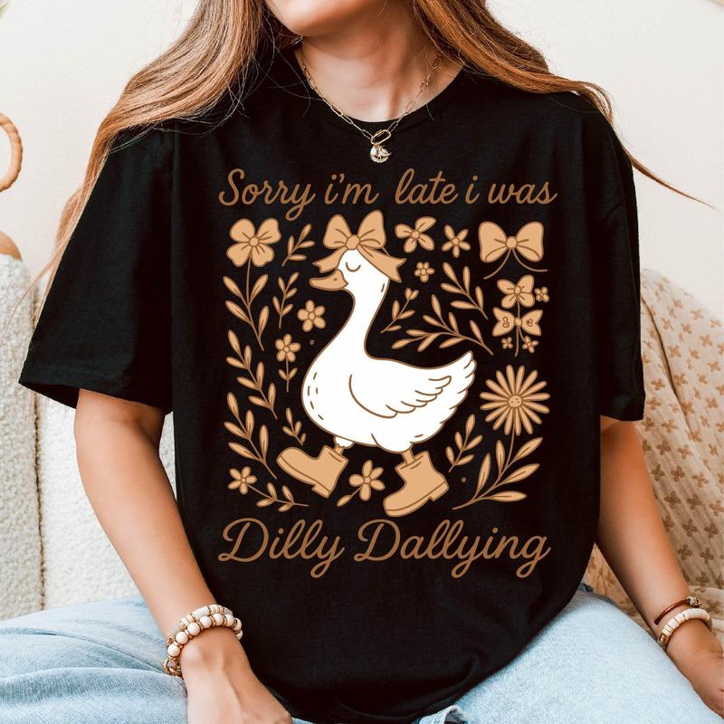 Dilly Dallying Goose Shirt: Retro Floral Funny Mama Shirt