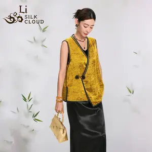 Guangdong Black Pearl Gambiered Guangdong Gauze xiangyunsha Traditional Knot Button Design Chinese Top Vintage Knot Button Slim Fit Chinese Style Women's Clothing