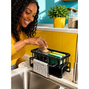 Upgraded Kitchen Sink Caddy Organizer with Drain Tray, Rustproof Metal Sponge Holder for Dish Soap Brush Cloth Storage, Space Saving Countertop Sink Rack for Kitchen Bathroom Decor, Christmas Halloween Gift for Mom Wife Girlfriend Home Lovers