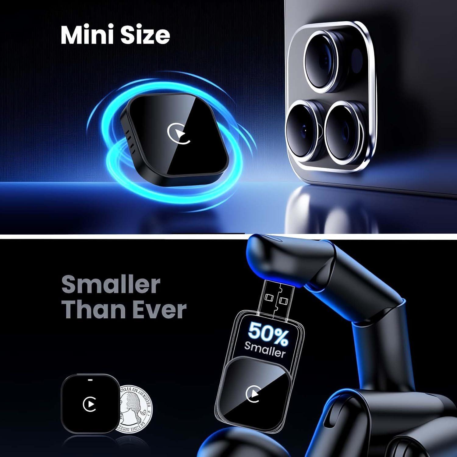 Version Wireless CarPlay Adapter for Portable In-Car Display, 2-in-1 Wireless CarPlay and Android Auto for Seamless Smart Navigation and Entertainment