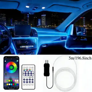 Interior Car LED Strip Lights with Wireless APP & Remote Control, RGB Car Ambient Lighting Kit with 196 Inches Fiber Optic, Inside Neon Dash Strip with Music Mode car led lights multiple color mode flexible waterproof daytime fuse protection usb