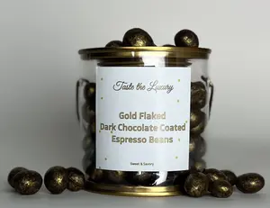 Edible Gold Flaked Dark Chocolate Coated Espresso Beans - Delicious Snack and Dessert