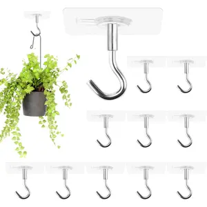 12 count Adhesive Ceiling Hooks No Drilling Ceiling Hooks Outdoor Adhesive Hooks for Hanging Small Plants Wind Chimes Lanterns, Easy to Hang