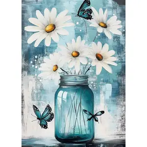 Daisy Diamond Painting Kits for Adults, 5D Daisy Flower Diamond Art Kits for Beginners, DIY Full Drill Paint with Diamond Dots, Home Wall Decor 8x12 in