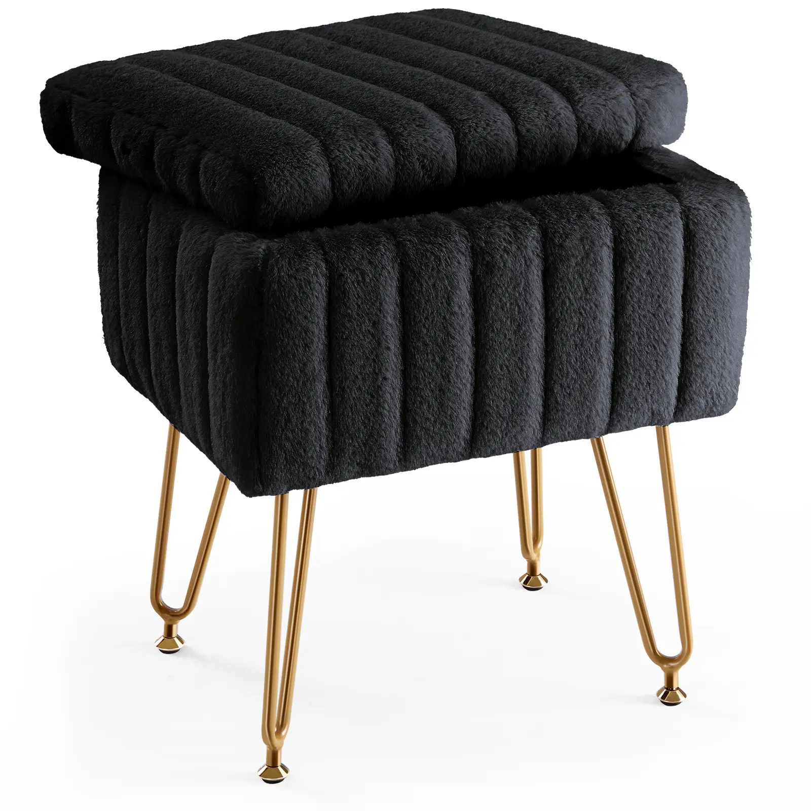 Storage Ottoman Footrest, Small Vanity Stool with Hidden Compartment, Soft Faux Fur Foot Stool for Living Room Bedroom, Modern