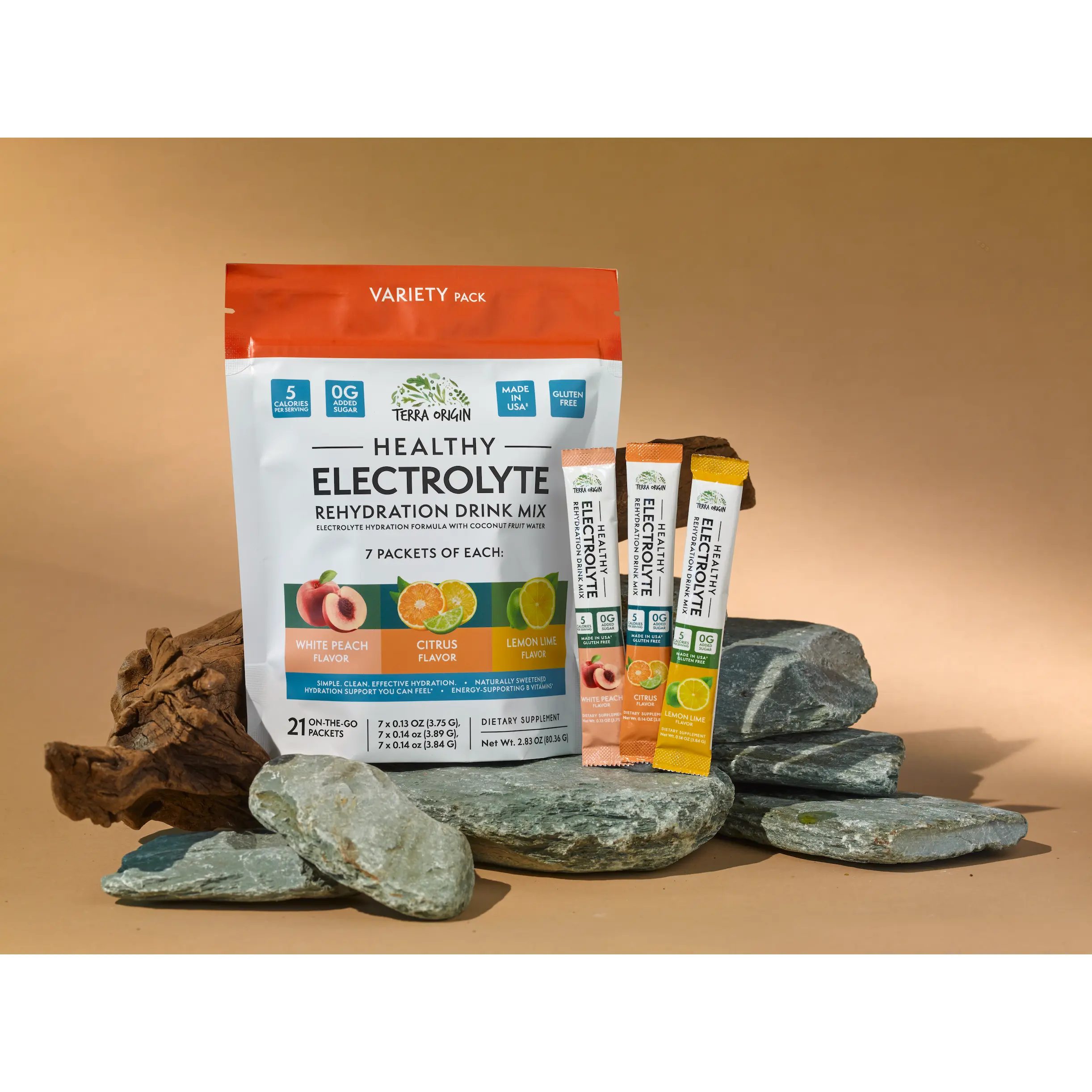 Terra Origin Healthy Electrolytes Variety Pack, Rehydration Drink Mix 21 count