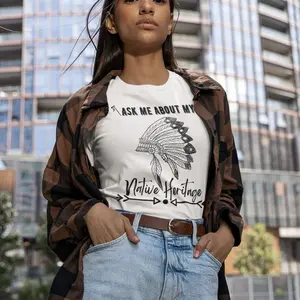 Ask Me About My Native Heritage Shirt, Folk Warrior Tribe Tee, Native American Tribal Tshirt, Feather Printed Design, Cherokee Indian Pride native american