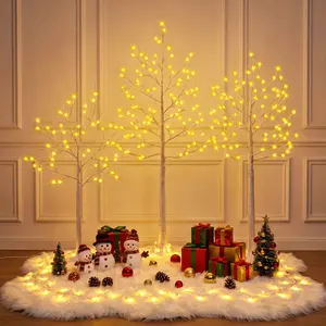 DR.Planzen 4FT/5FT/6FT LED Birch Tree Set – Pre-Lit Artificial Trees with Warm Plug-In Lights, Indoor & Outdoor Christmas, Holiday, Wedding, Party Decor (3-Pack)