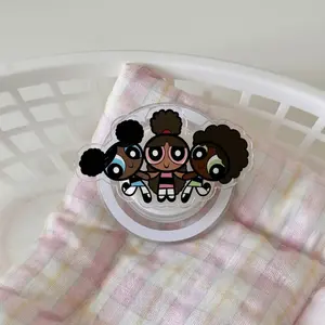 Powerpuff Girls Inspired Phone Grip – Cute Black Girl Cartoon Aesthetic, Trendy Melanin Phone Accessory