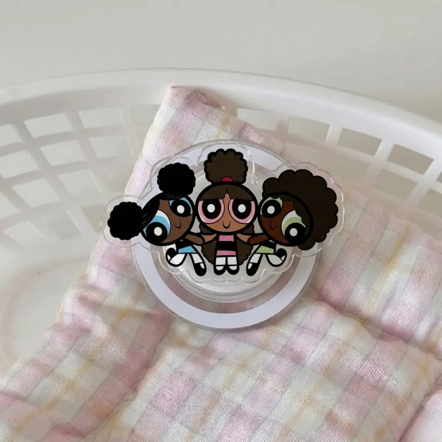 Powerpuff Girls Inspired Phone Grip – Cute Black Girl Cartoon Aesthetic, Trendy Melanin Phone Accessory