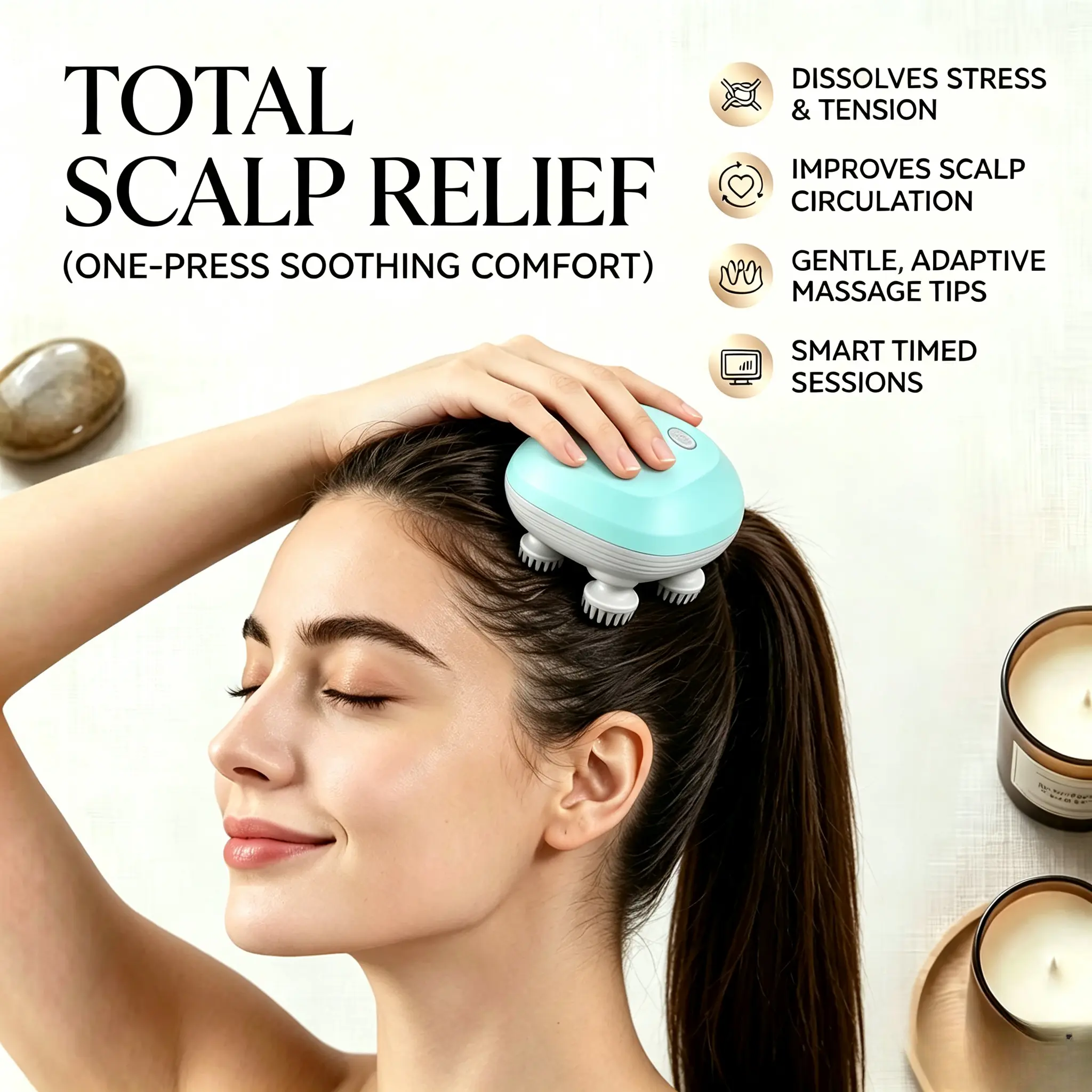 Multi-Function Handheld Massager – Cordless, Waterproof, 3 Vibration Patterns, Silicone Head, Scalp Exfoliation, Pet Grooming Aid, Stress Relief for Whole Family