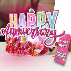 100 GREETINGS LIGHTS & MUSIC Happy Anniversary Card for Husband & Wife - Plays 'This Will Be' - Pop Up Card - Happy Anniversary Cards for Couple – Wedding Anniversary Card for Couple - 1 Card Only