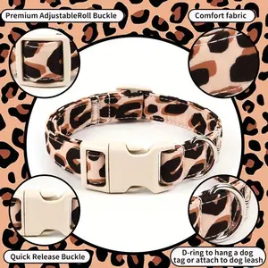 Premium Adjustable Dog Collar with Leopard Print Durable Comfortable Plastic Buckle Various Sizes for Small to Large Pets