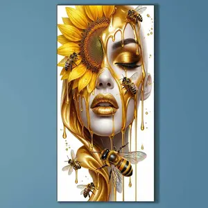 5D DIY Full Drill Round Diamond Painting - Diamond Painting Kit Sunflower, Bee Mosaic Canvas DIY Wall Art, Home Wall Decor