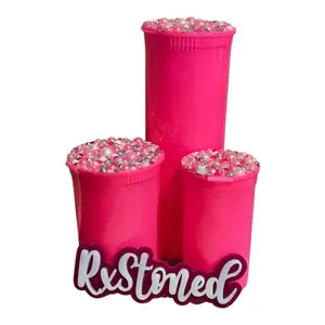 Blinged Smell Proof Lime Green Stash Pop Top Smoke Herb 420 Container Organiser - 19, 30, 60 Dram Size - Bottles Canister Plastic Cover