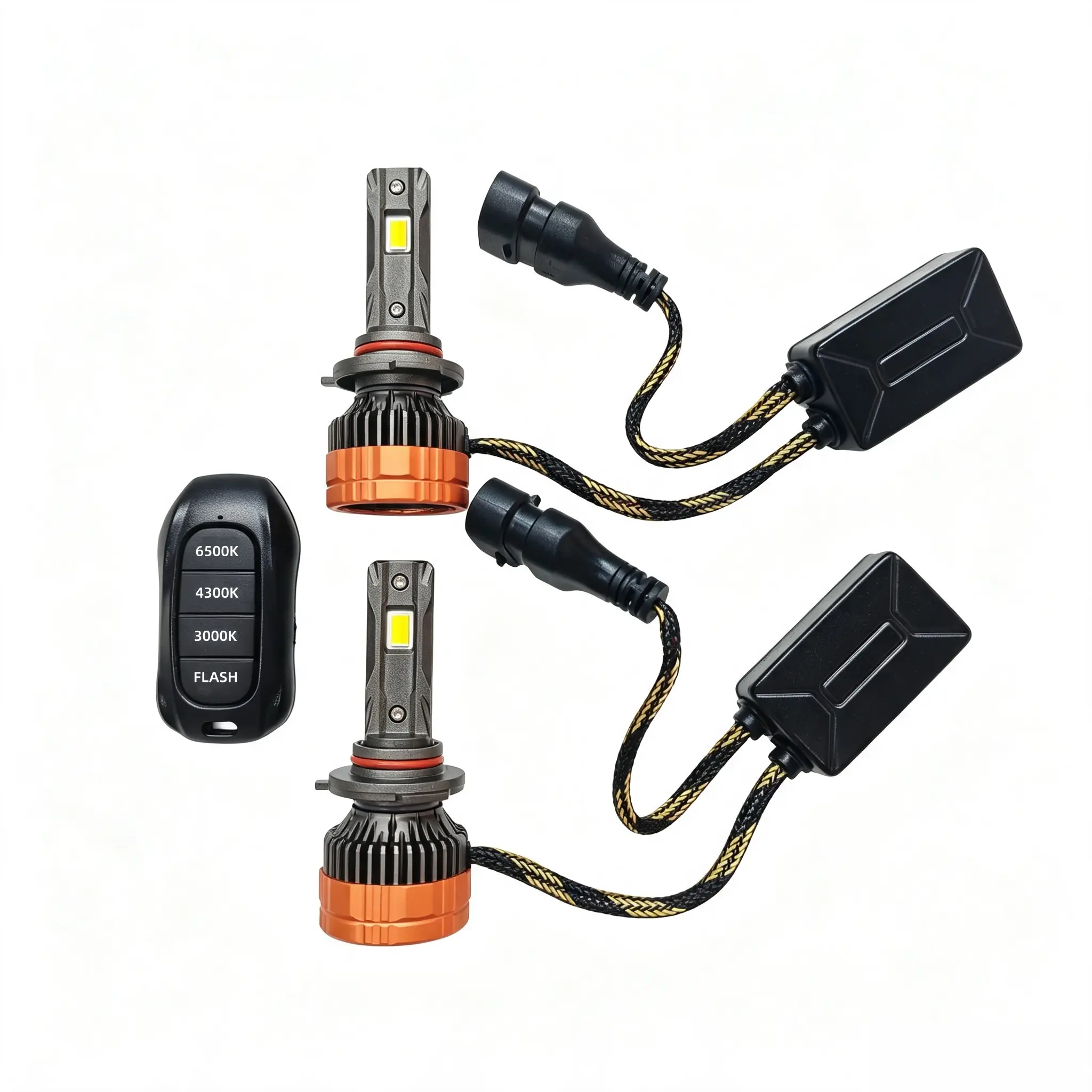 Remote Control 3 Color Temperature LED Headlight Bulbs, 3000K/4300K/6500K Switchable LED Car Headlamp with Flash Mode & Canbus Decoder, Plug‑and‑Play Automotive Head Light Conversion Kit