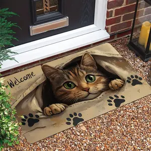 Cat Pattern Welcome Mat Durable Soft Diatomite Material Soft Absorbent Stone Mat Non Slip Suitable for Entryways, Porch, Garden, Laundry Room, Bathroom Perfect for Christmas, Easter, Thanksgiving, Valentine's Day, and Graduation Ceremonies
