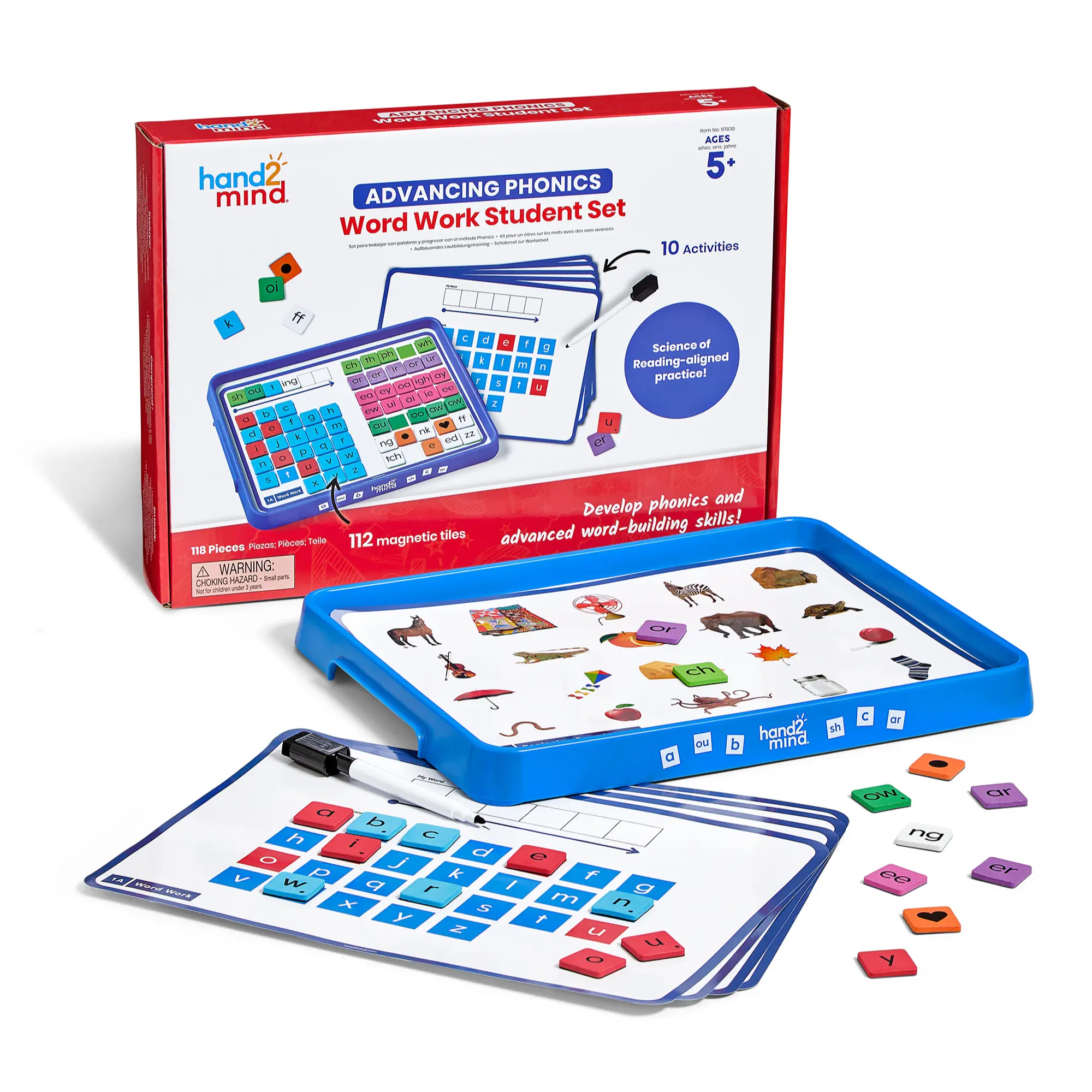 hand2mind Word Work Student Set, Magnetic Letters, Dry Erase Activity Tray, Phonics Manipulatives for Elementary School
