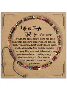 Boho Style Beaded Bracelet with Encouragement Card, Natural Stone Bracelet, Gifts for Her, Fashion Drawstring Mix Bracelet for Women & Girls, Adjustable Slider Bracelets, Trendy All-match & Exquisite Jewelry for Birthday Gift, Casual Trendy Jewelry