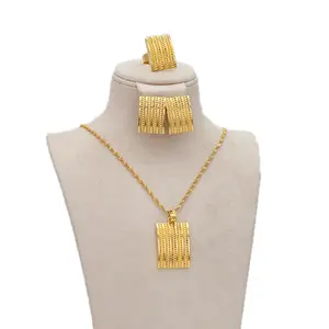3-Piece Set Of Ethiopian Women'S Gold-Plated Jewelry, Eritrea Habesha Pendant Earrings Necklace Ring Jewelry
