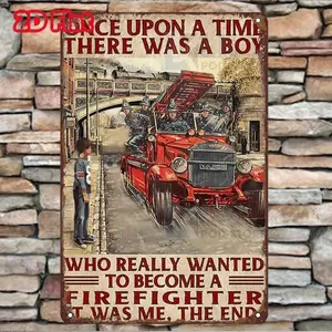 Aluminum Vintage Firefighter Metal Wall Art Sign Fire Truck Decorative Plaque Retro Fireman Gift Home Decor