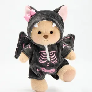 Getahug Halloween Pink Skeleton Bat Bear - Handmade Jointed Teddy Bear Stuffed Animal, Whimsical Animal-Shaped Stuffed Toy Gift, Whimsical Animal-Shaped Stuffed Toys