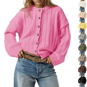 FMEYOA Womens Open Front Cardigan Sweaters Button Down Knit Long Sleeve Crewneck Casual Loose Fall Outerwear(Sheets)