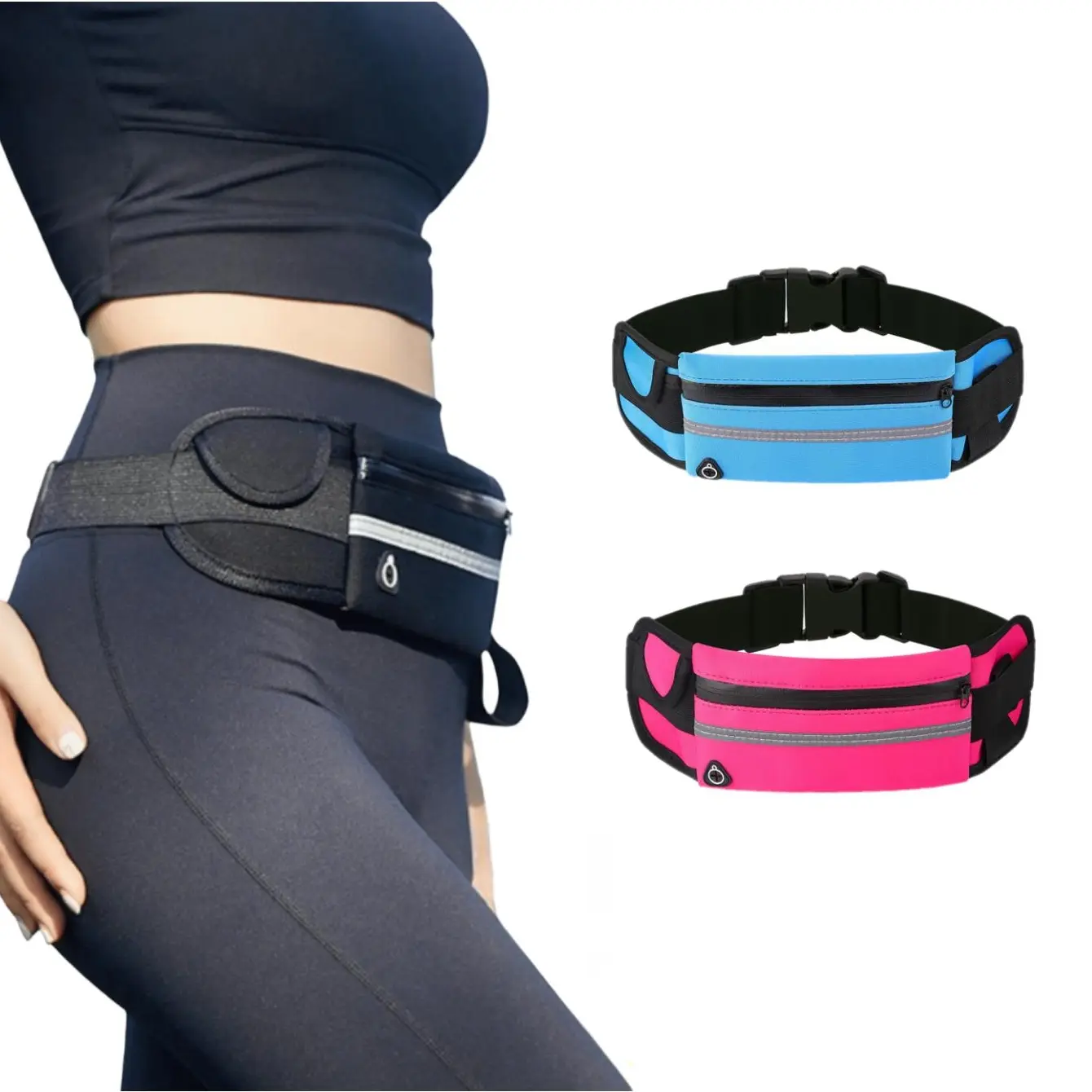 【Buy 1 Get 5 Free】Unisex Sports Waist Pack with Adjustable Waist Strap, Reflective Strips, Waterproof Phone Pocket, Secure Zippered Pockets - Ideal for Hiking, Running (Includes Outdoor Socks, Vests, Pads Outfit)