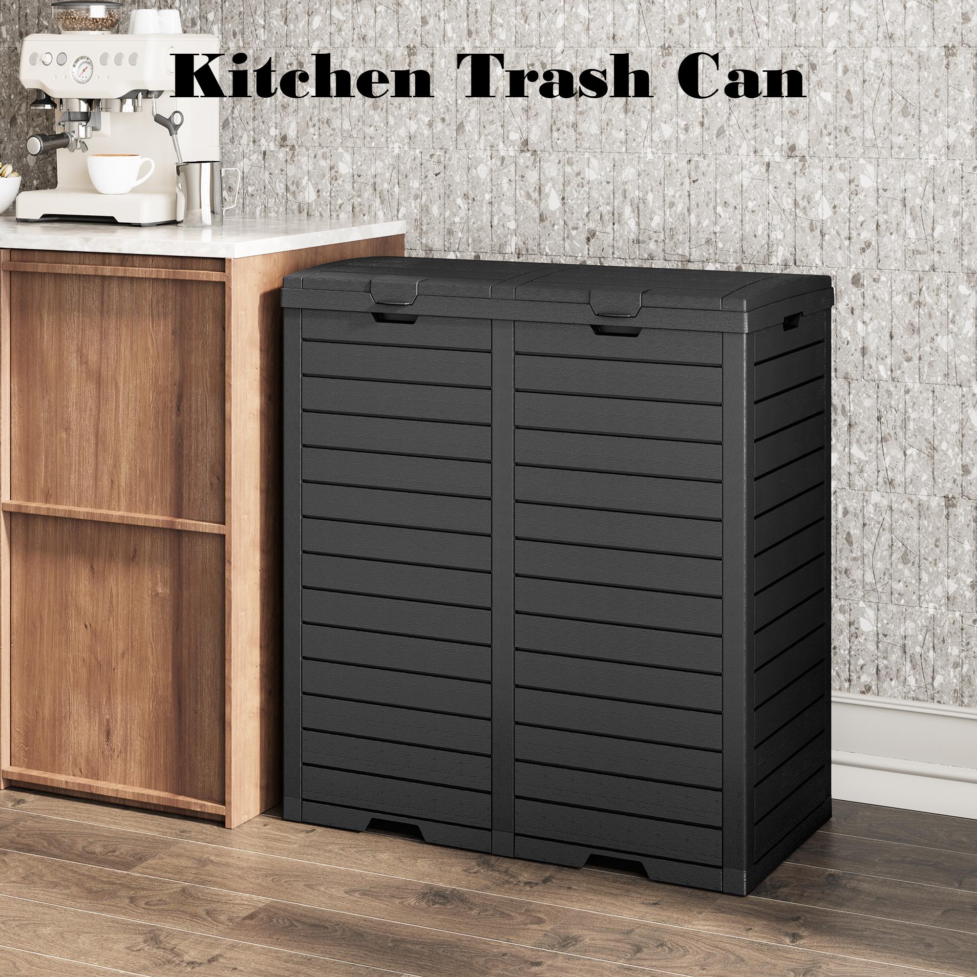 RIWENGO 62 Gallon Outdoor Trash Can Waterproof Garbage Can with Tiered Lid and Drip Tray Resin Outside Trash Bin for Patio Backyard Deck