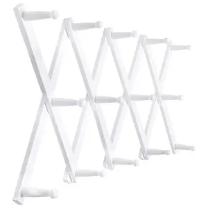 SKOLOO Accordion Wall Hanger, Modern Expandable Coat Rack Wall Mounted, Solid Wooden Wall Hat Rack, 14 Peg, White