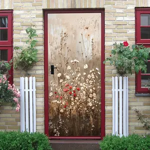 2pcs   Modern Minimalist Hand-painted Flower Door Sticker Nordic Style Living Room Entrance Decorative Sticker Self-adhesive Removable Wallpaper Decal Warm Bedroom Corridor Wall Art Abstract Plant Deco