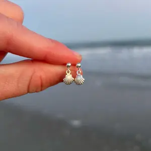 Sterling silver seashell stud earrings, waterproof beach earrings, seashell earrings