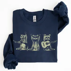 Raccoon Band, Playing Guitar, Funny Animals Sweatshirt, Crew Neck, Crewneck, Soft Unisex Graphic Casual