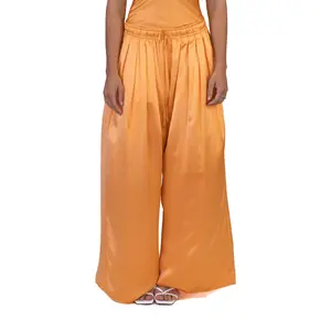 MORPHEW COLLECTION Mayan Gold Silk Charmeuse Oversized Box Pleat Pants