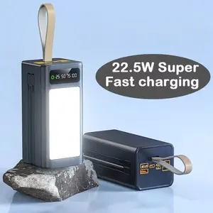 60000mAh Power Bank With Camping Light/Two Detachable Charging Cables, Emergency Power Supply Device For Outdoor Travel, 22.5W Fast Charging Reserve Battery Pack, Two-way Fast Charging, Suitable For IPhone/Android Mobile Phone Digital Electronic Devices