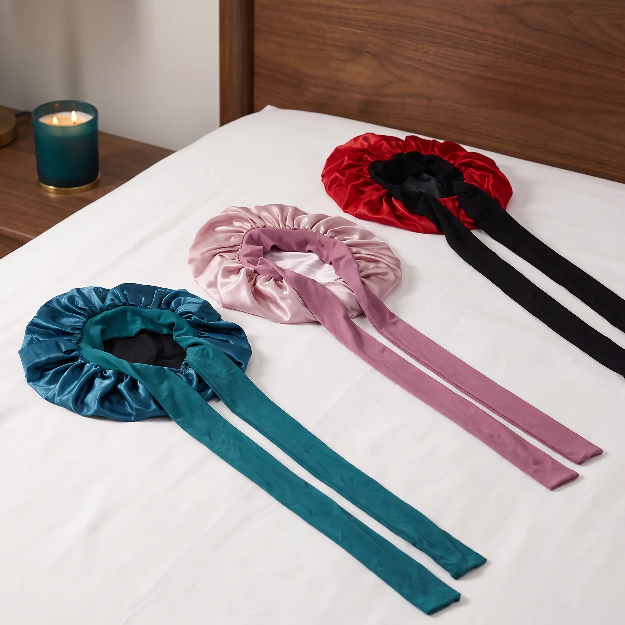 【SummerWins】Women's Satin Sleep Bonnet, Double-Sided Hair Cap with Long Ties, Nighttime Hair Protection Shower Cap for Home Bathroom Use