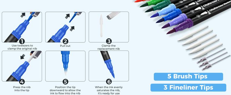 Ohuhu Markers: Brush & Fineliner Dual Tips - 120 Colors - Brush Pens Dual Brush Fine Tip Drawing Pens Water-Based Coloring Markers for Calligraphy Bullet Journal with Carrying Case for Adult Coloring Books - Black - Maui Series of Ohuhuart