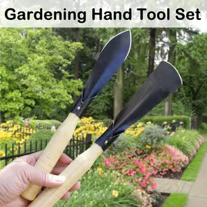 2 Counts Garden Shovel Garden Pointed with Pointed Tip and Flat Tip, Wooden Handle Black Manganese Steel Garden Shovel, Essential Gardening Tools for Easy Plant Cultivation