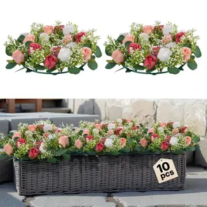 14-Inch 10-Piece Artificial Pink and White Rose Wreath, Artificial Flowers Decorative Flower Arrangement, Table Decor for Home, Party Use