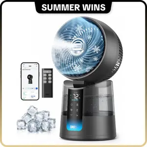 SummerWins|DREO TurboCool Misting Fan 516S, 150°+30° Omni-Directional Oscillating Smart Desk Fan, Evaporative Air Cooler, 26 ft/s, Ultrafine Mist, 20dB Quiet, 6 Speeds & 2 Modes, Remote & App Control, RGB Lighting, Grey