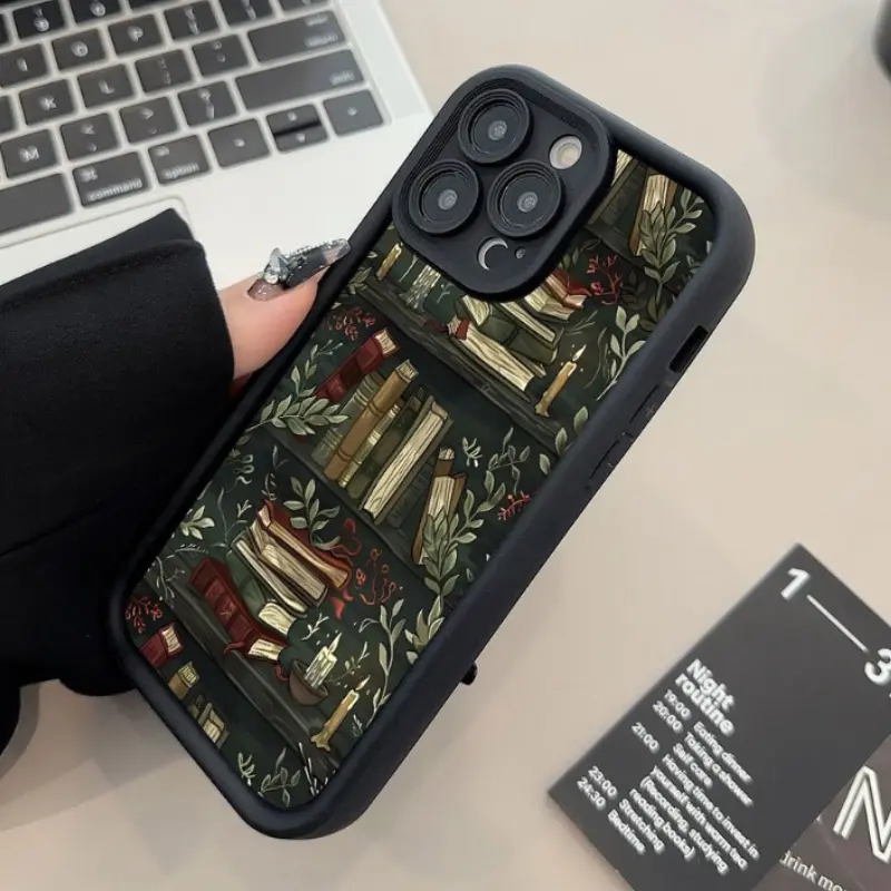 Case for iPhone 17 Pro Max 16 Plus 15 14 13 12 11 Air E Retro Bookshelf Pattern Drop Protection Shockproof Soft Silicone smartphone Cover for Samsung Galaxy S26