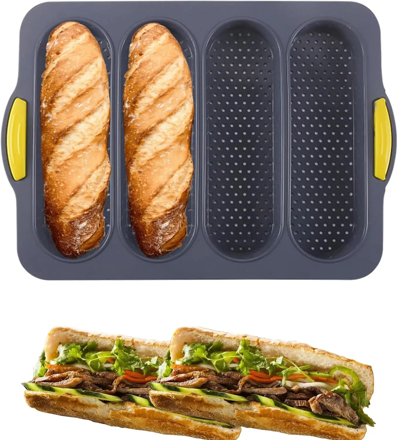Bread Loaf Pan, Nonstick Sourdough Loaf Pan & Heat Resistant Baguette Bread Pan, Bread Pans for Homemade Bread,  Molds for Baking Hoagie Rolls, Hot  Buns