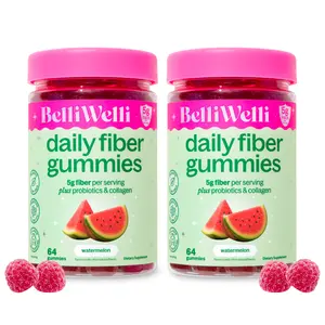 BelliWelli 3-in-1 Fiber Gummies Twin Pack - 5g Fiber per Serving with Probiotics & Collagen for Digestion Regularity & Constipation Support