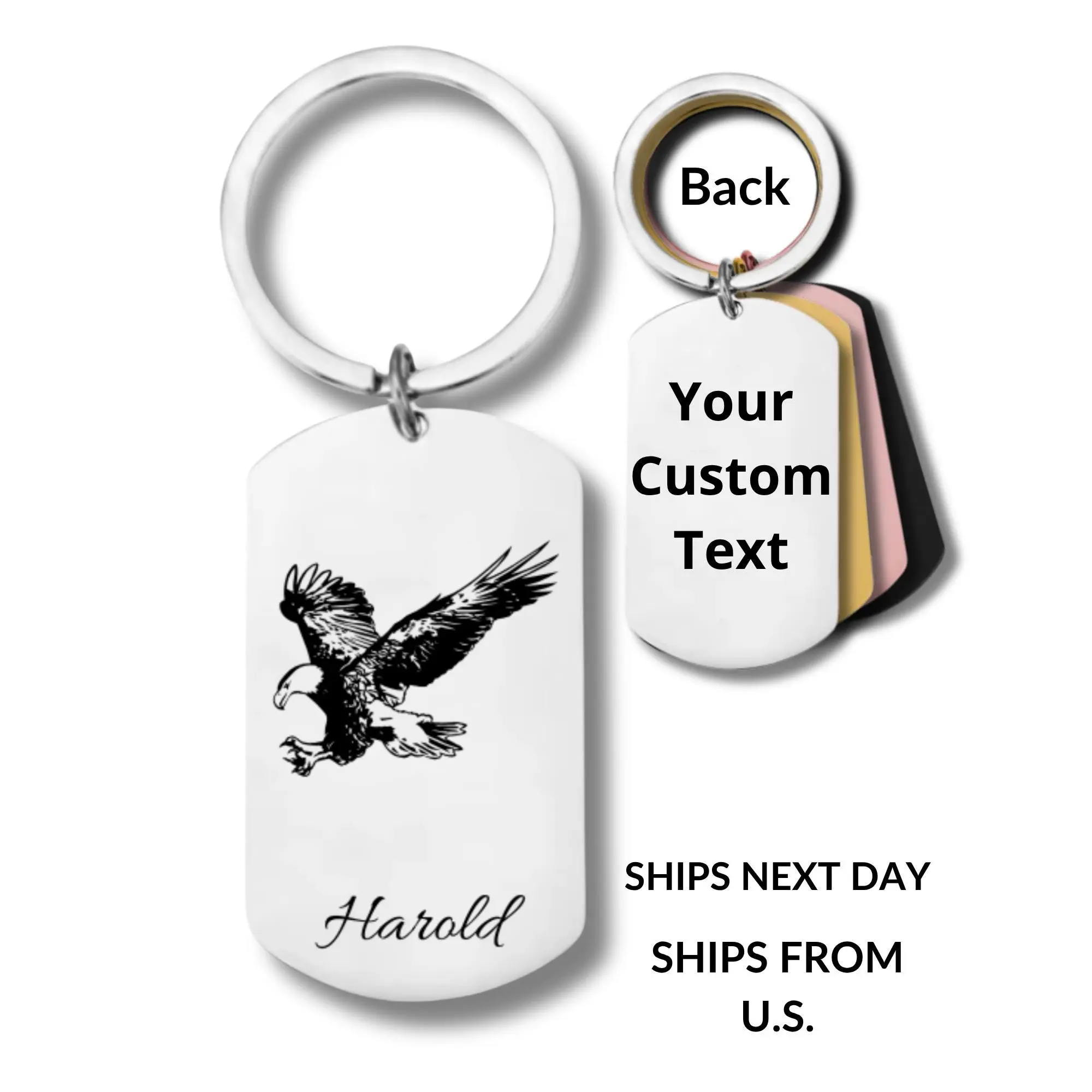 Eagle, Stainless Steel Keychain, Personalized Engraving Included