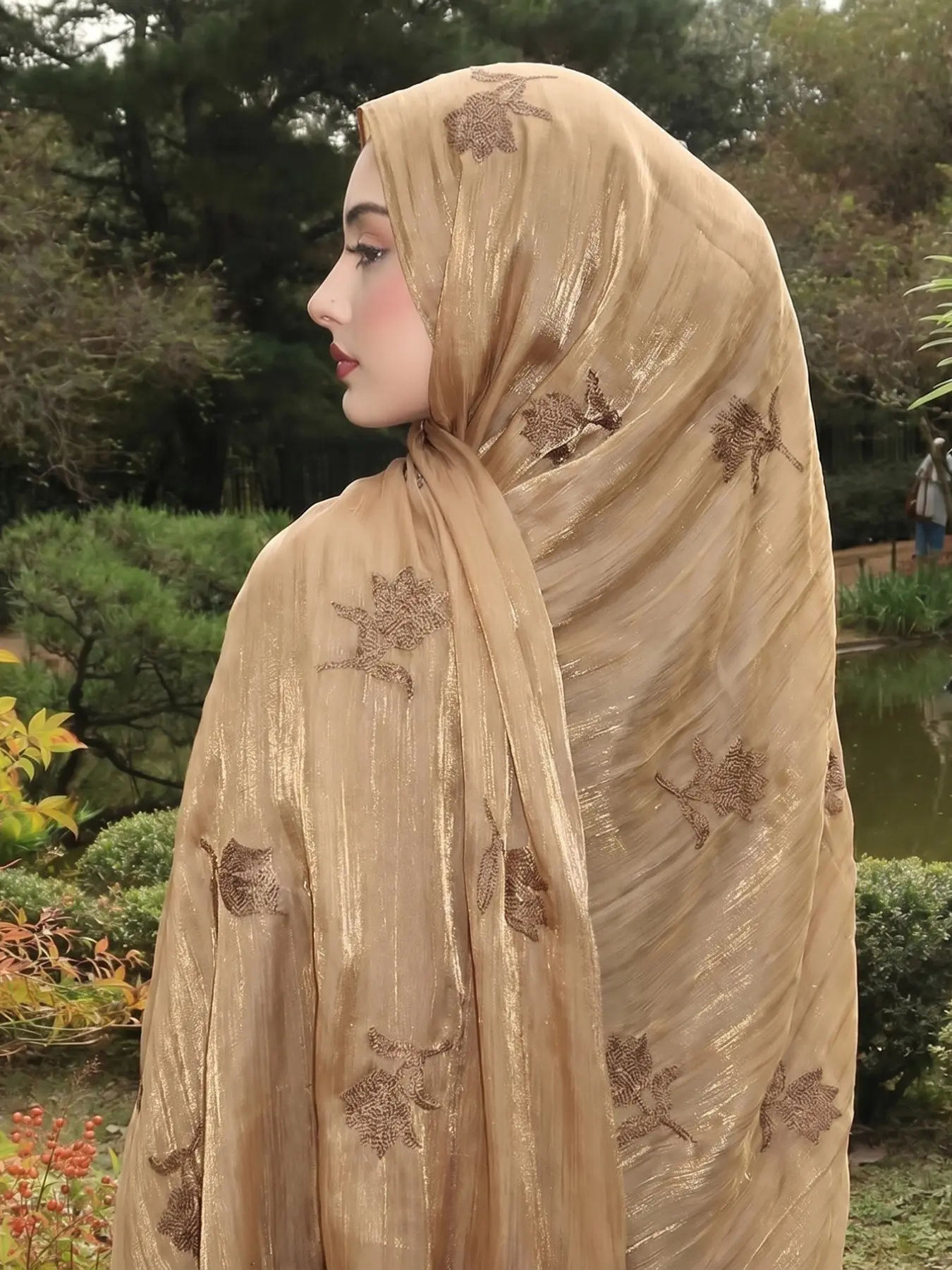 Elegant Rose Embroidered Hijab, Breathable Chiffon Scarf, Versatile Wrap for Daily Commute, Stylish Atmosphere Decorative Shawl, Head Scarf