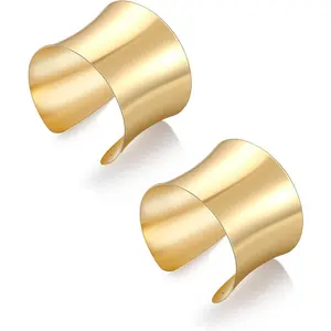Gold Cuff Bracelets for Women - Wide Open Wire Adjustable Wrist Cuffs - Fashionable Minimalist Style - Nickel-Free Premium Metal - Versatile Costume Accessory