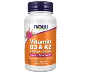 Vitamin D-3 & K-2, 1,000 IU/45 mcg,Plus Cardiovascular Support*, Supports Bone Health*, 120 veg Capsules