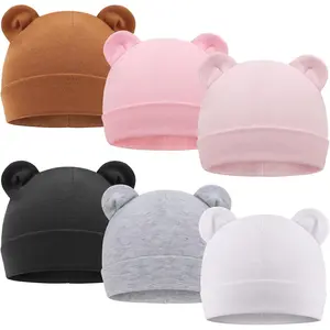 6 Pcs Preemie Hats Cotton Newborn Baby Beanie Hospital Hat Bear Ears Infant Caps for Baby Boy Girls 0-6 Months