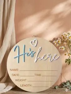 5.9 Inch Wooden Hello World Newborn Baby Announcement Plaque – Baby Boy Birth Reveal Sign, Blue Gender Reveal Decoration, Wooden Nursery Photo Prop & Welcome Baby Keepsake