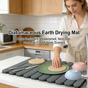 Large Diatomaceous Earth Dish Drying Mat 24x16 Inch for Kitchen Counter Fast Drying Quick Drainage Collapsible Easy Clean Absorbent Multifunctional Kitchen Coaster